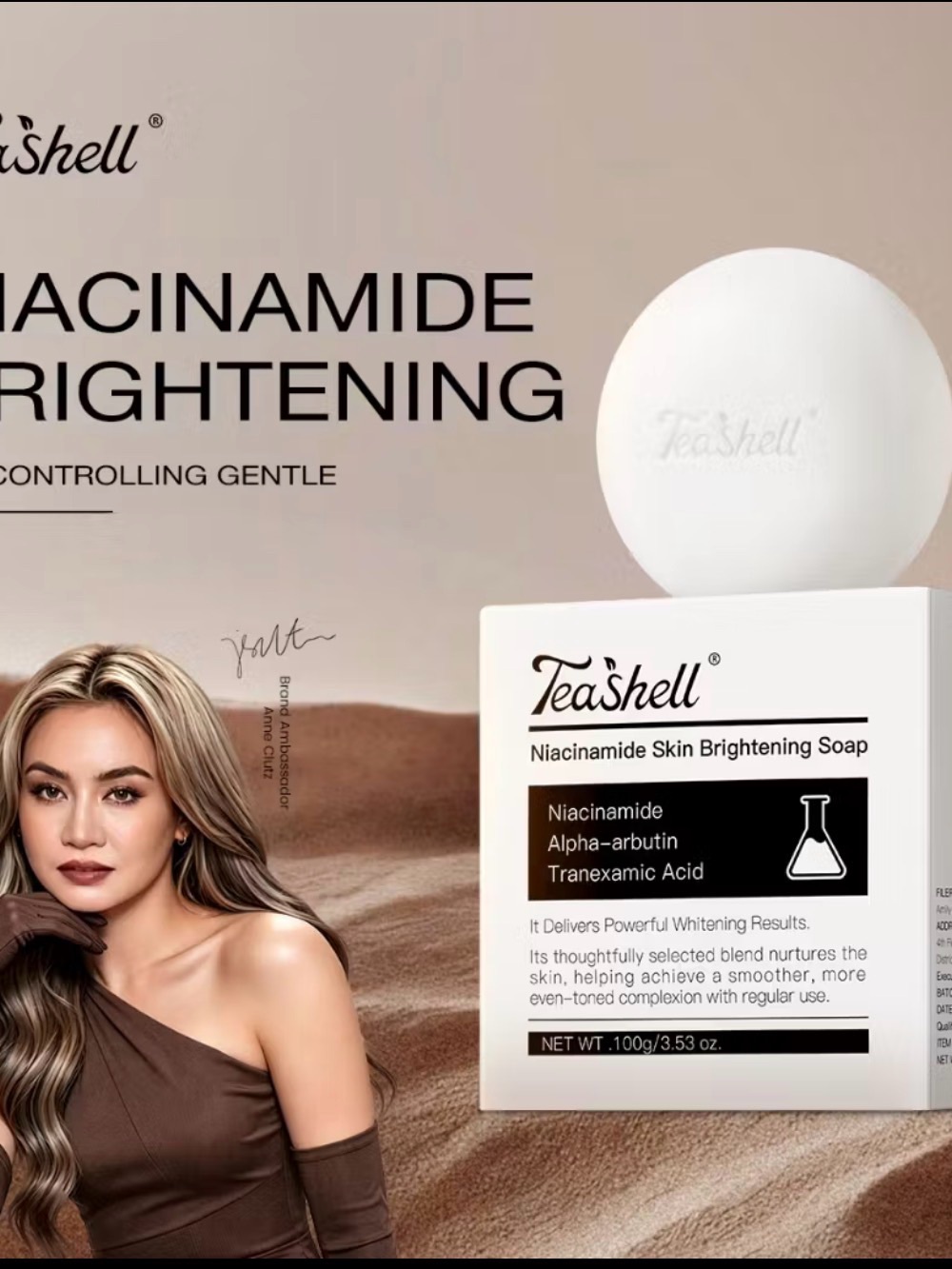 4pcs TEA SHELL SOAP Niacinamide Skin Brightening Soap - White